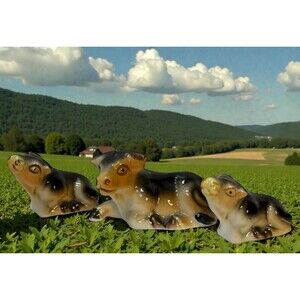 Vintage Set 3 Miniature Mother Cow & Baby Calves Calf Figurines Ceramic